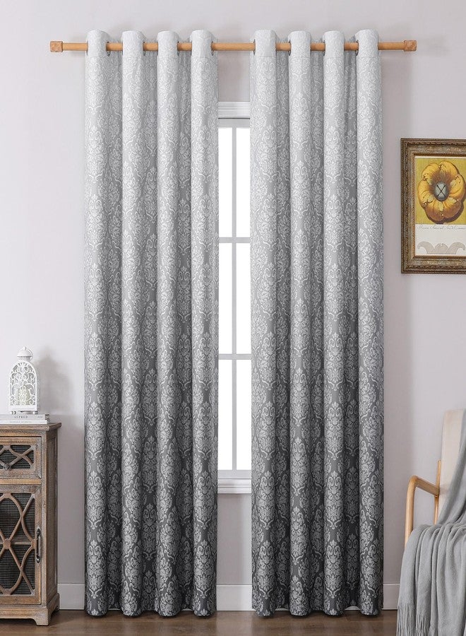 Flyfun Ombre Blackout Curtains 84 Inch for Living Room, Damask European Print Pattern Room Darkening Window Drapes Thermal Insulated Bedroom Curtains (Grey, 52W x 84L) - Image 1